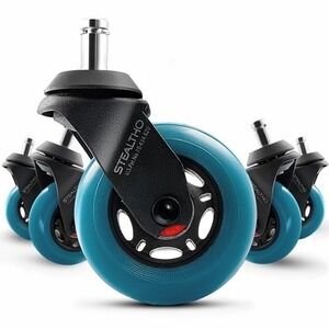 Stealtho Advanced Office Chair Wheels Set 5 Heavy Duty Casters Silent Blue Glow